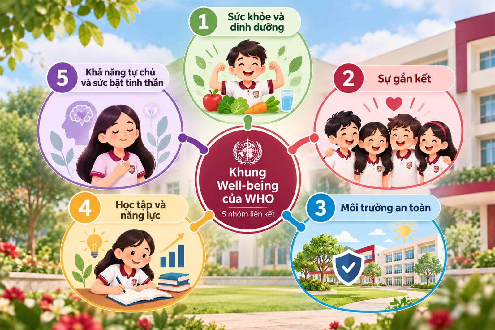 5 nhóm liên kết theo khung Well-being ở trẻ em theo WHO